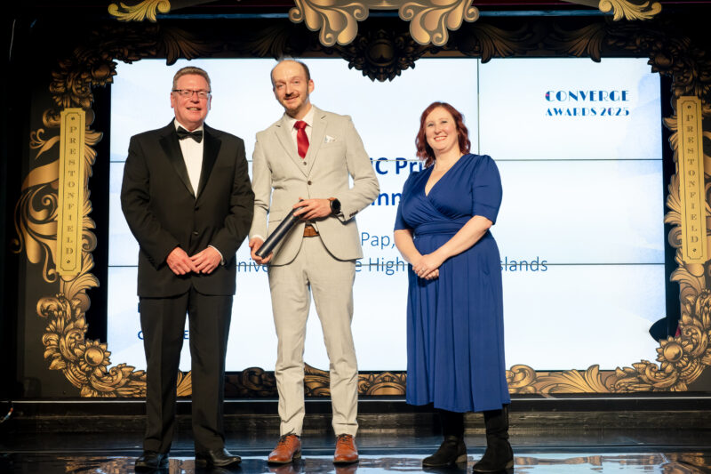 Szabolcs Pap from CassioPeia winner of the IBioIC Award with Mark Bustard CEO IBioIC and Lissa Herron from Converge